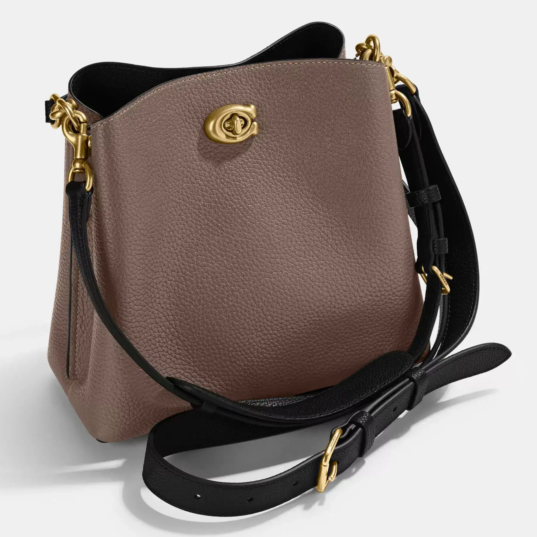 COACH Bolso tipo cubo Willow con bloques de color Piedra oscura COACH Bolso tipo cubo Willow con bloques de color Piedra oscura